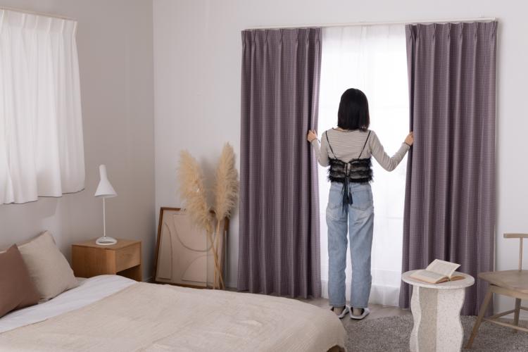 モーブカラーで韓国テイストに◎国産遮光1級カーテン